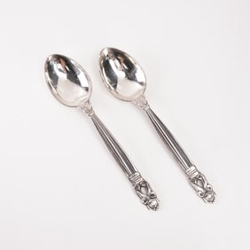 2pc Georg Jensen Sterling Silver Fruit Spoons, Acorn