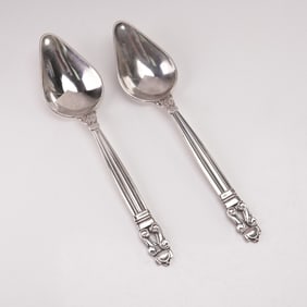 2pc Georg Jensen Sterling Silver Grapefruit Spoons, Acorn