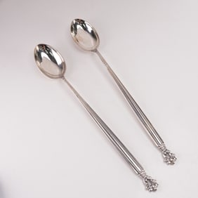 2pc Georg Jensen Sterling Silver Ice Tea Spoons, Acorn