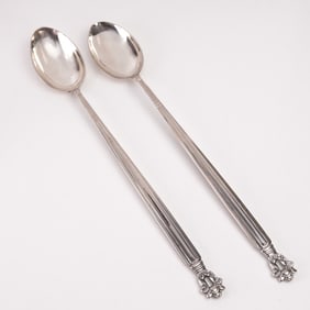 2pc Georg Jensen Sterling Silver Ice Tea Spoons, Acorn