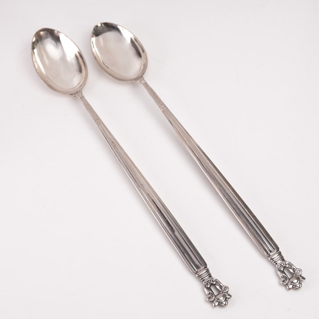 2pc Georg Jensen Sterling Silver Ice Tea Spoons, Acorn (1 of 6)