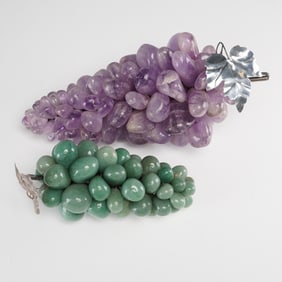 2pc Semi-Precious Stone Grape Clusters - Amethyst and Green Aventurine