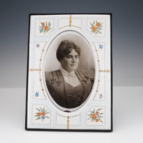Enamel Portrait Frame with Antique Photograph on Convex Enamel Base