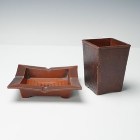 2pc Cast Iron Ashtray and Pencil Box Set