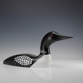 M.A. Rack Hand-Carved and Painted Wooden Loon Decoy, Signed