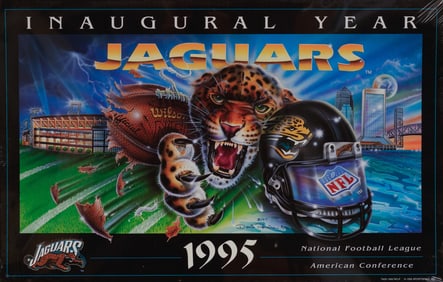 1995 Jacksonville Jaguars Inaugural Year First Uncaged Jaguar Poster