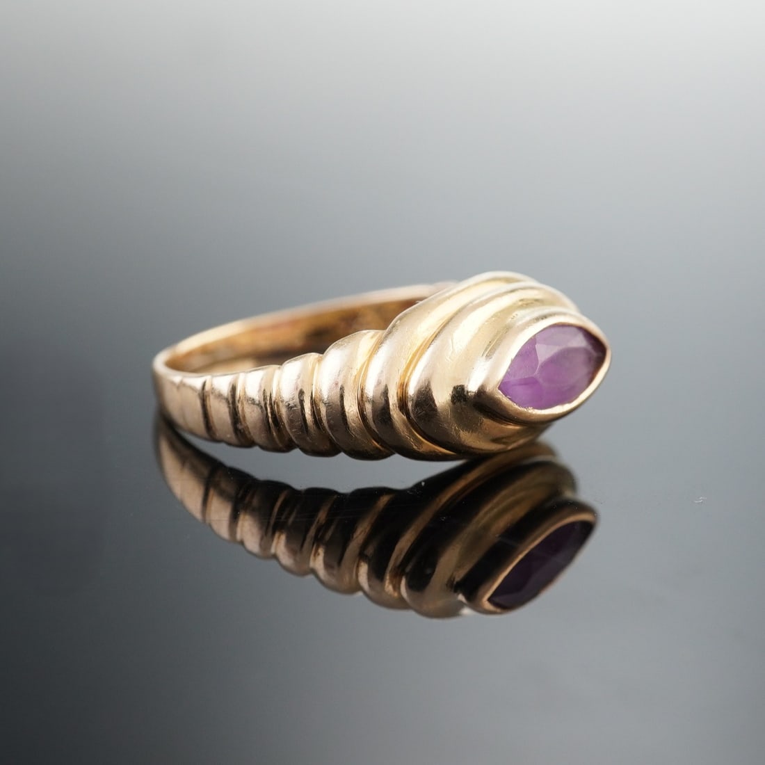 14k Gold Ring, Marquise-Cut Amethyst with Contoured Design (1 of 5)