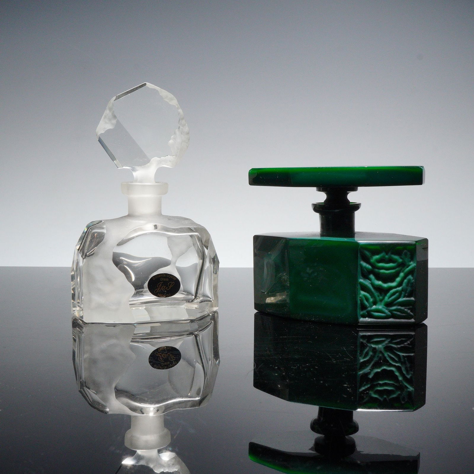 2pc Czech and JaS Glassworks Bohemia Crystal Perfume Bottles (1 of 5)