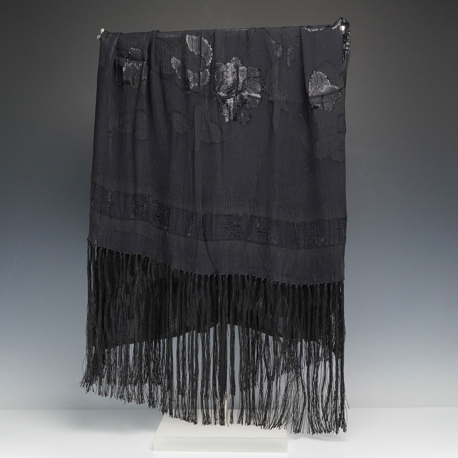 Giorgio Armani Black Silk Fringe Scarf-Wrap (1 of 5)