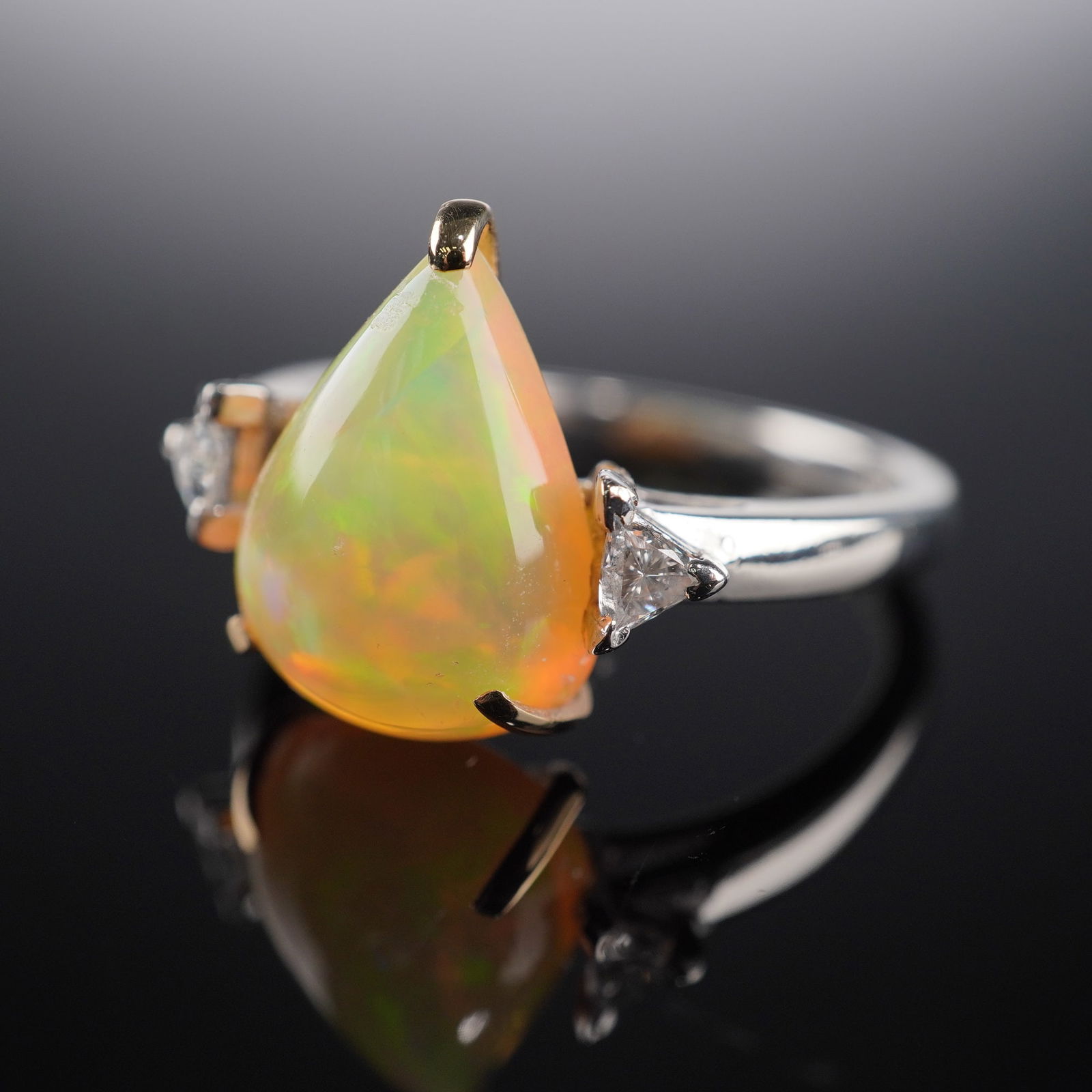 Platinum 4.34ct Pear-Shaped Opal and .20ctw Diamond Ring (1 of 7)