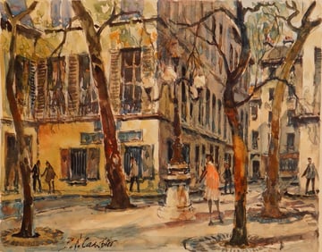 Pierre Eugene Cambier, Watercolor on Paper, Paris Place Furstenberg, Signed