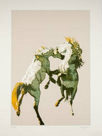 Fran Bull, Screenprint on Paper, Fighting Horses, Signed & Numbered