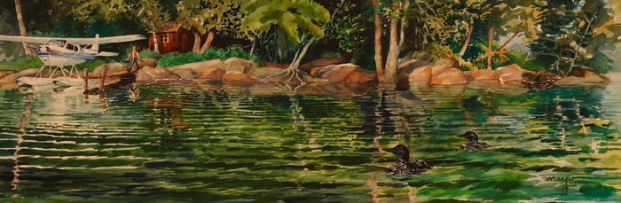 Dan Meyer, Watercolor  on Paper Painting, Loons on the Lake, Signed