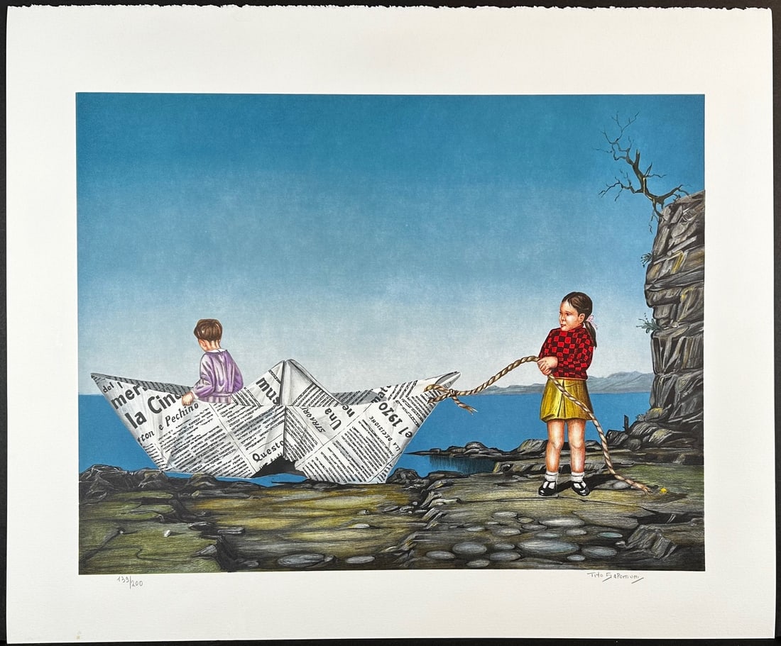 Tito Salomoni (Italian 1920-1989) Lithograph Toy Boat signed: Lithograph titled Toy Boat Signed lower right numbered 139/200 Sight size 23" x 29"
