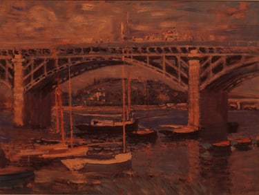 After Claude Monet Textured Giclee on Canvas, Bridge Over the Seine