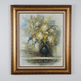 Y. Bewley, Oil on Canvas, Flowers, Signed