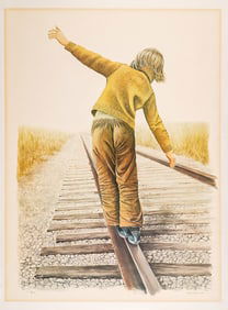Grant B Hillman, Lithograph on Paper, Balancing on Rails, Signed & Numbered