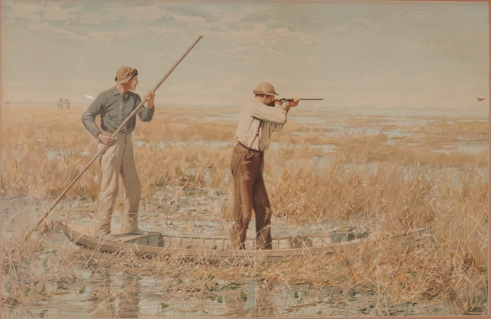 Arthur Burdett Frost (1851-1928) Framed Chromolithograph, Rail Shooting (1 of 5)