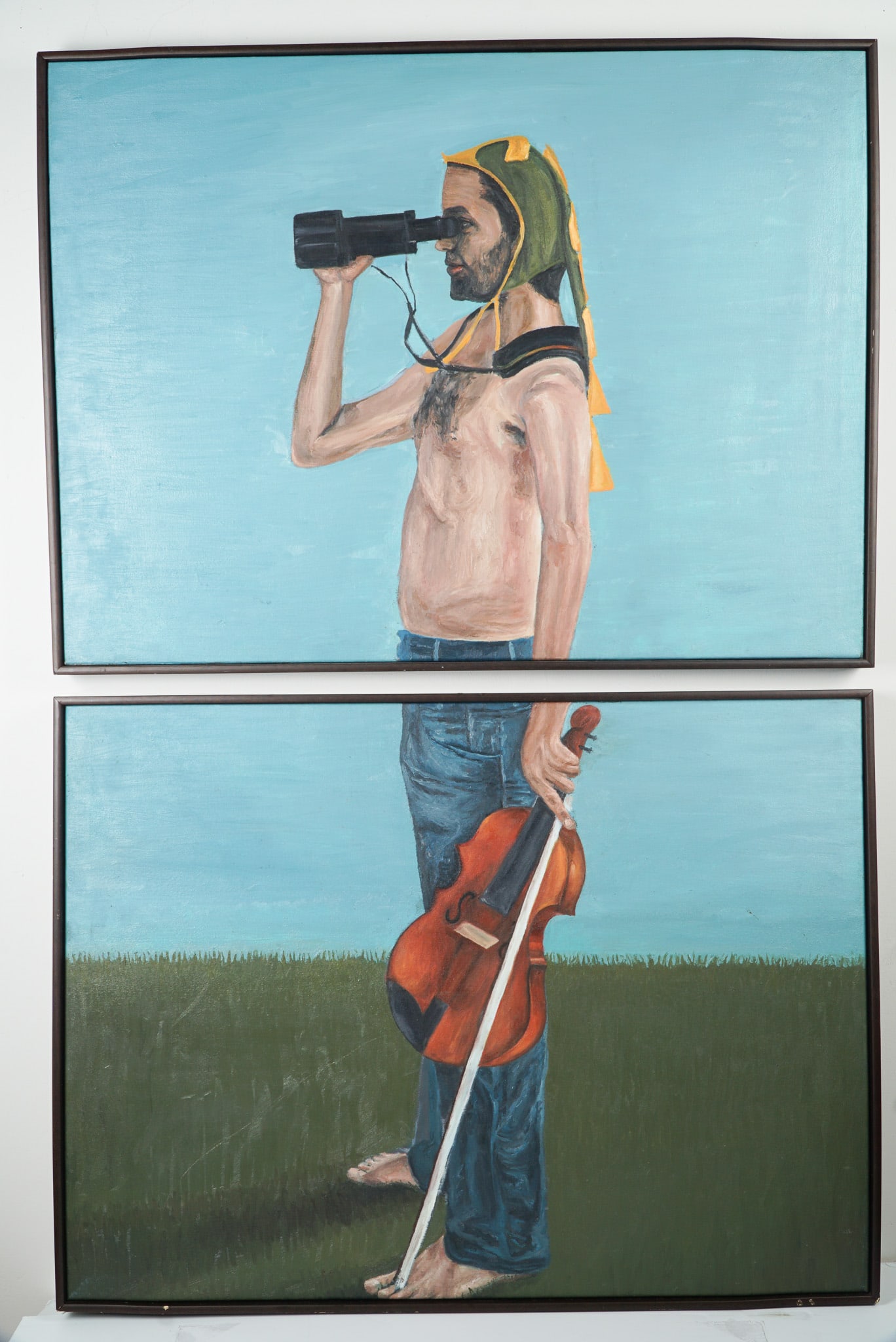 2pc David Teichner, Two-Piece Figurative Oil on Canvas Diptych - Signed (1 of 7)