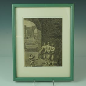 Antique Engraving by Jh Maillet, Cupid and Three Graces