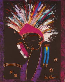 Lee White, Mixed Media on Paper, Woman in Vibrant Headdress, Signed