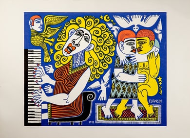 Rex Clawson, Limited Edition Lithograph on Paper, Piano Player, Signed