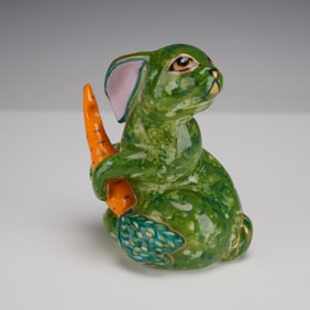 Lynn Chase Porcelain Green Bunny with Carrot Figurine