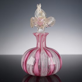 Art Glass Ribbon and Latticino Canes Perfume Bottle