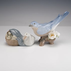 2pc Lladro Porcelain Bird Figurines, Ducks and Sweet Sounds of the Morning