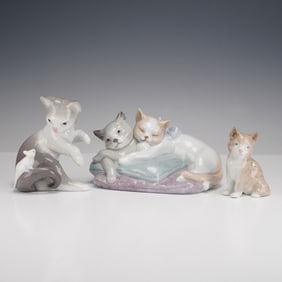 3pc Lladro and Nao by Lladro Porcelain Cat Figurines