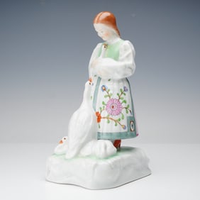 Herend Porcelain Figurine, Girl With Geese