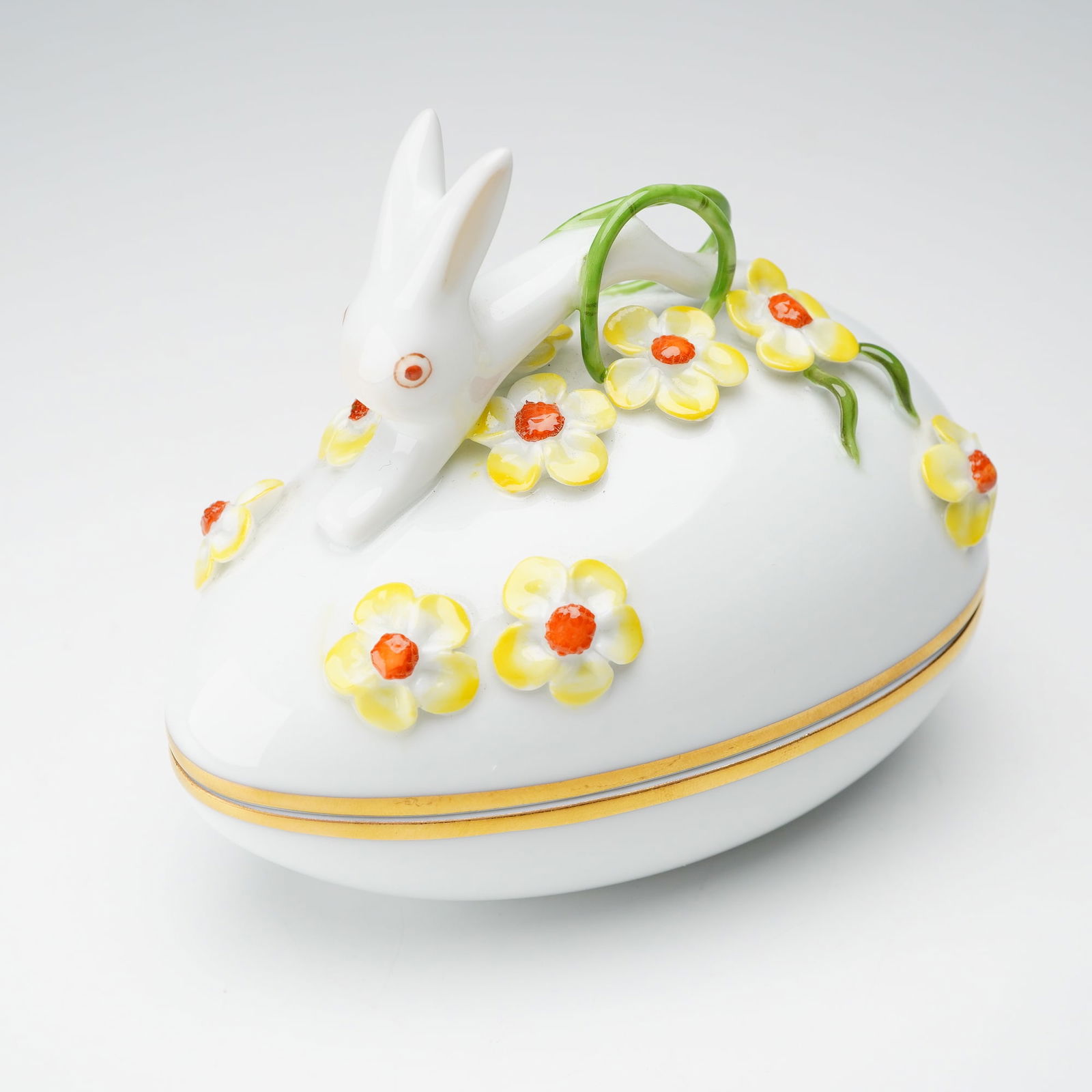 Herend Porcelain Bunny Rabbit Egg Shape Treasure Box (1 of 4)