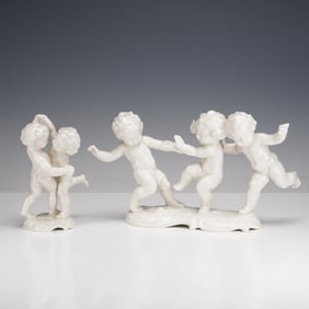 2pc Hutschenreuther Selb by Karl Tutter Dancing Putti Porcelain Figurines