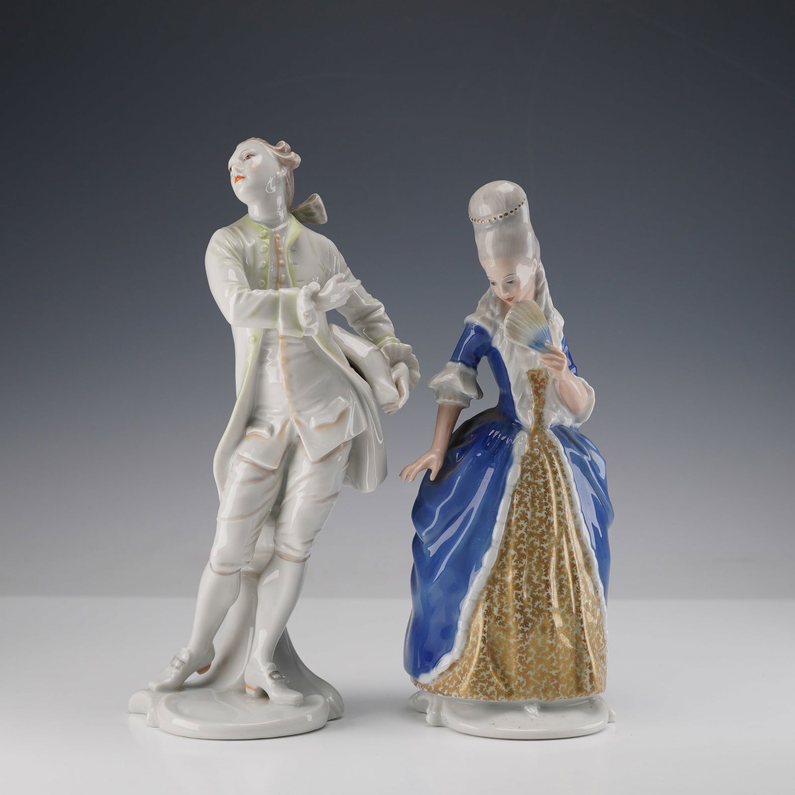 2pc Rosenthal Porcelain Figurines, Marquis and Gallant Lady With Fan (1 of 4)