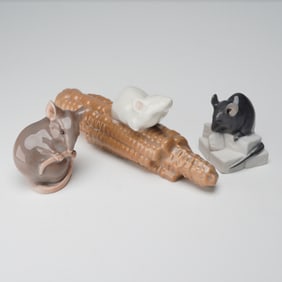 3pc Bing and Grondahl and Royal Copenhagen Mouse Figurines