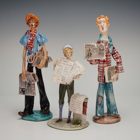 3pc Ceramic Newspaper Seller Figurines