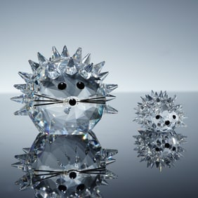 2pc Swarovski Crystal Figurines, Hedgehogs 013989 and 010019