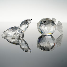 2pc Swarovski Silver Crystal Figurines, Baby Sea Lion and Small Blowfish