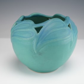 Van Briggle Pottery Turquoise Vase, Philodendron Leaf