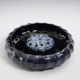 Van Briggle Glazed Pottery Bowl with Flower Frog