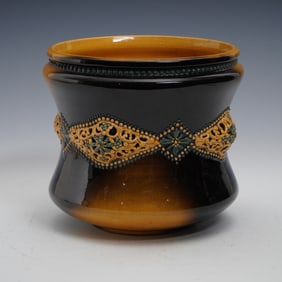 Owens Pottery Vase with Applied Floral and Geometric Motifs