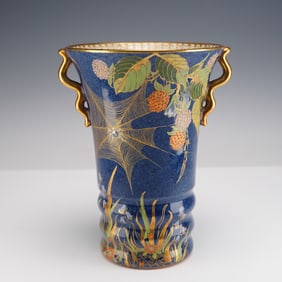 Carlton Ware Bleu Royale Porcelain Spider Web Vase