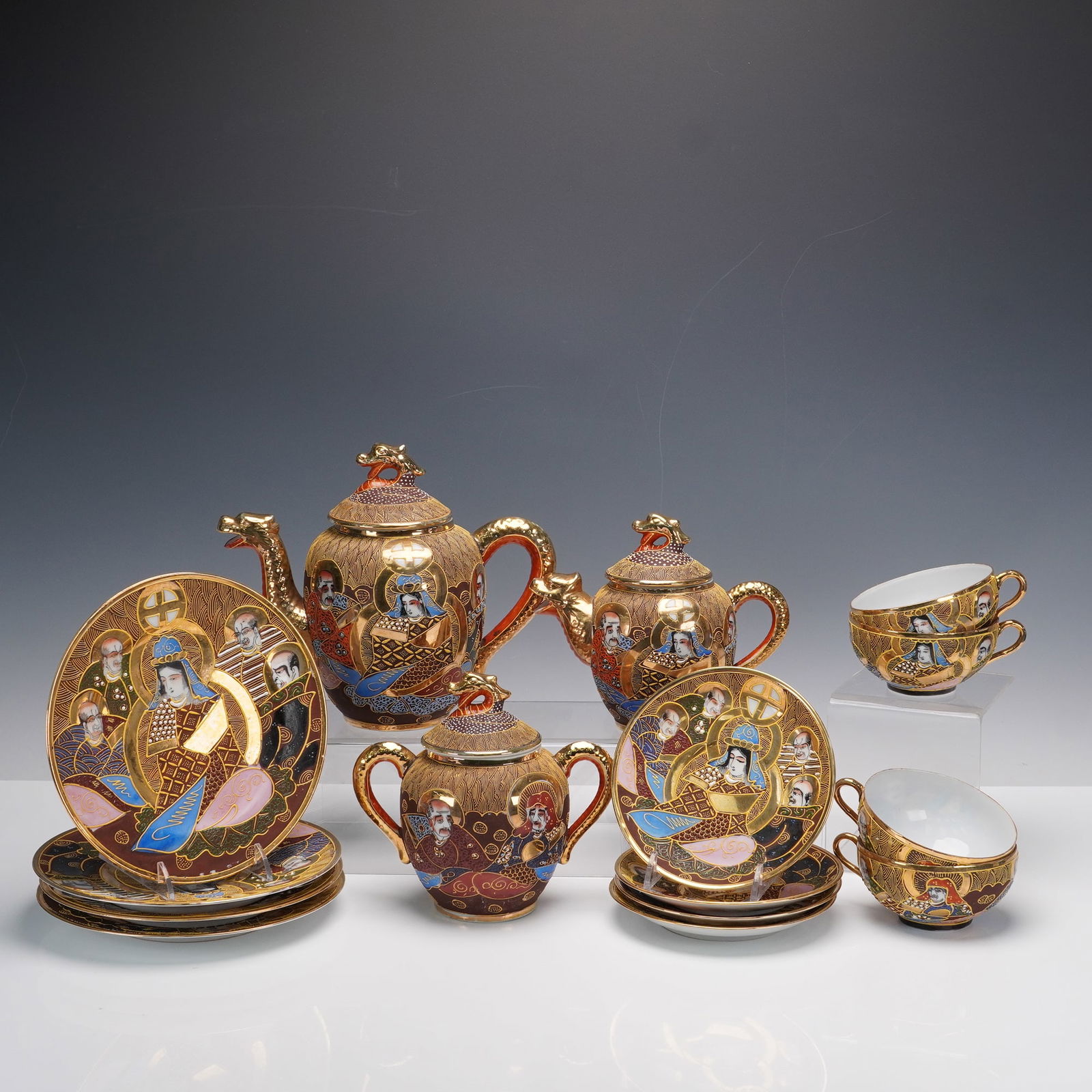 15pc Hand Painted Egg Porcelain Shimazu Crest Satsuma Tea Set (1 of 9)