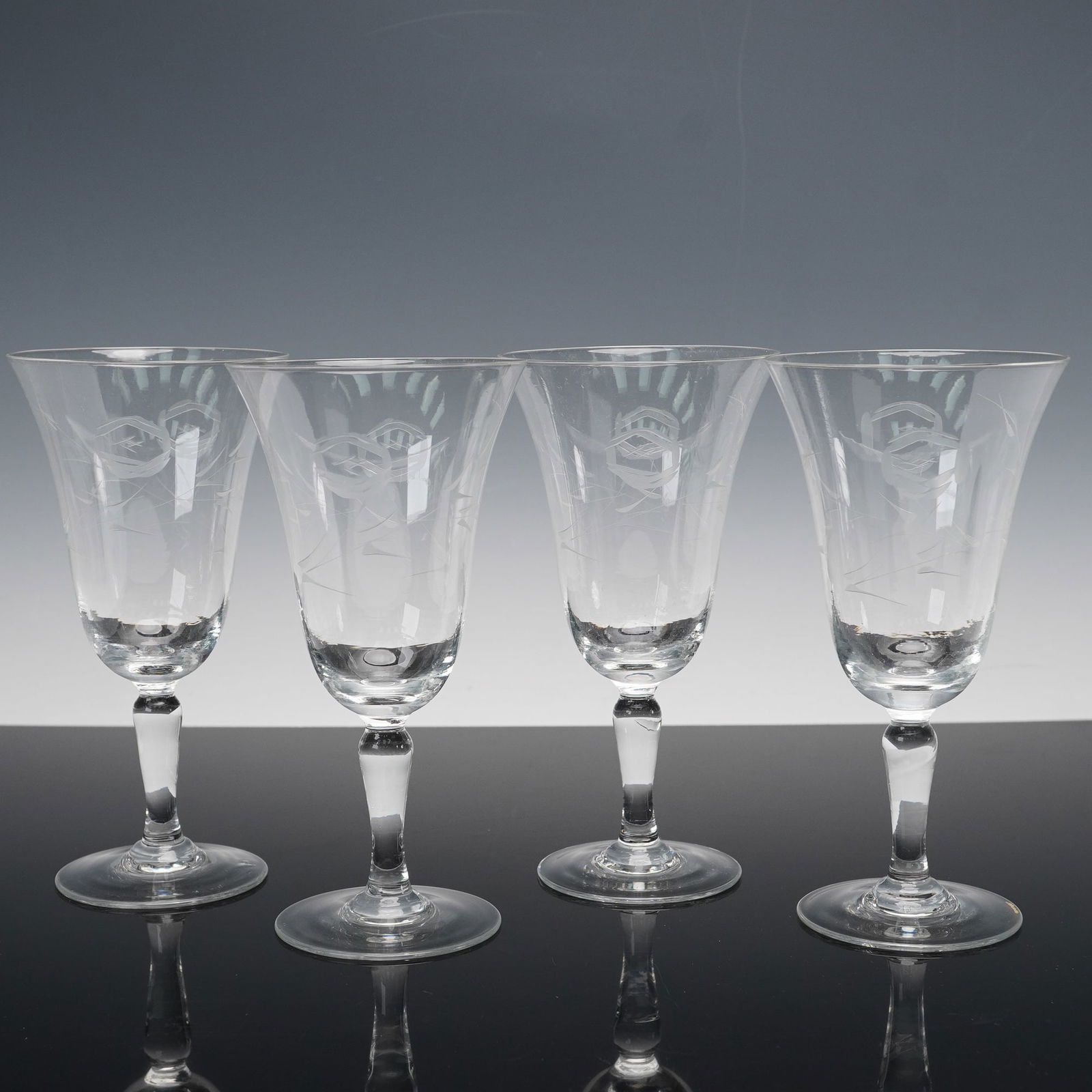 4pc Etched Crystal Floral Motif Water Goblets (1 of 5)