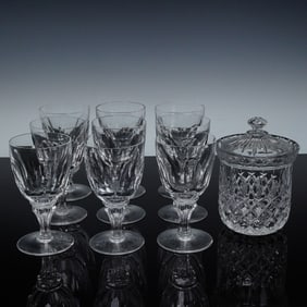 10pc Crystal Water Goblets & Jar