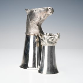 2pc Horse Head and Bear Head Metal Stirrup Cups