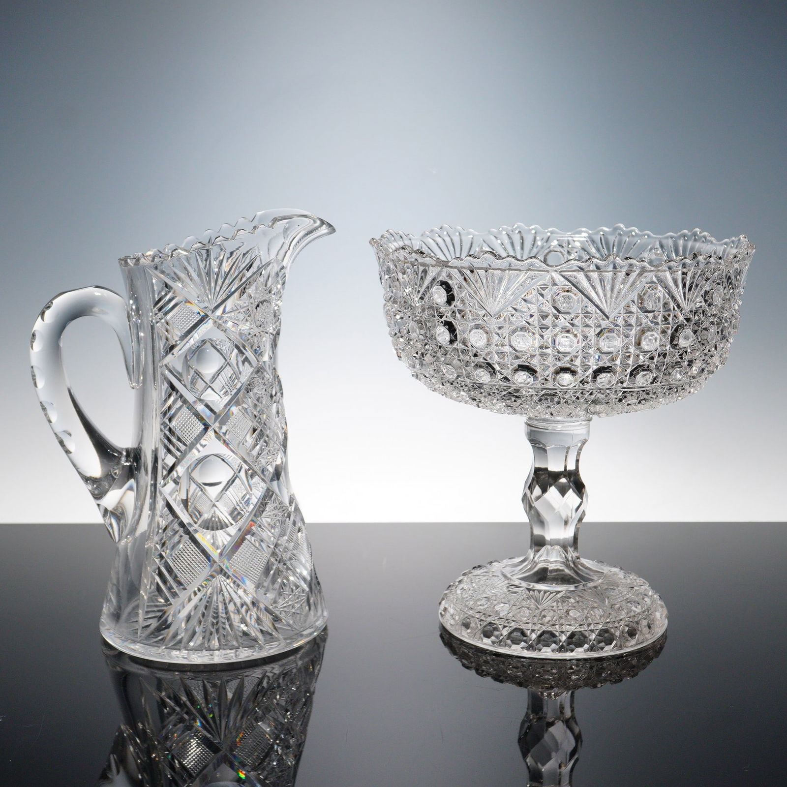 2pc Cut Crystal Pitcher and Pressed Glass Large Compote (1 of 10)