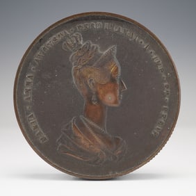 19th Century Bronze Medal Form Optical Magnifier Queen Maria Anna of Savoy