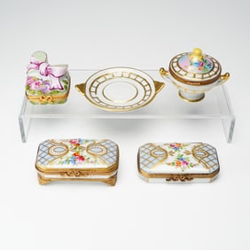 5pc Limoges Porcelain Miniature Jewelry Boxes with Tray