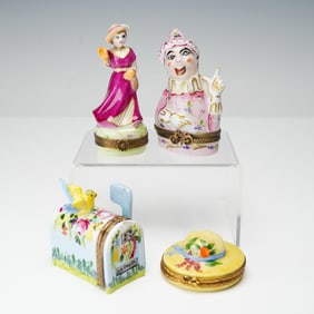4pc Chamart and More Limoges Party Themed Porcelain Treasure Boxes